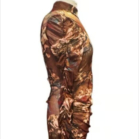 Fashion Nova XL Bodycon Midi Dress Renaissance Art High Neck Long Sleeve NEW - Picture 3 of 10